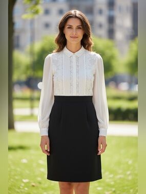 Black & White Long-Sleeve Contrast Dress